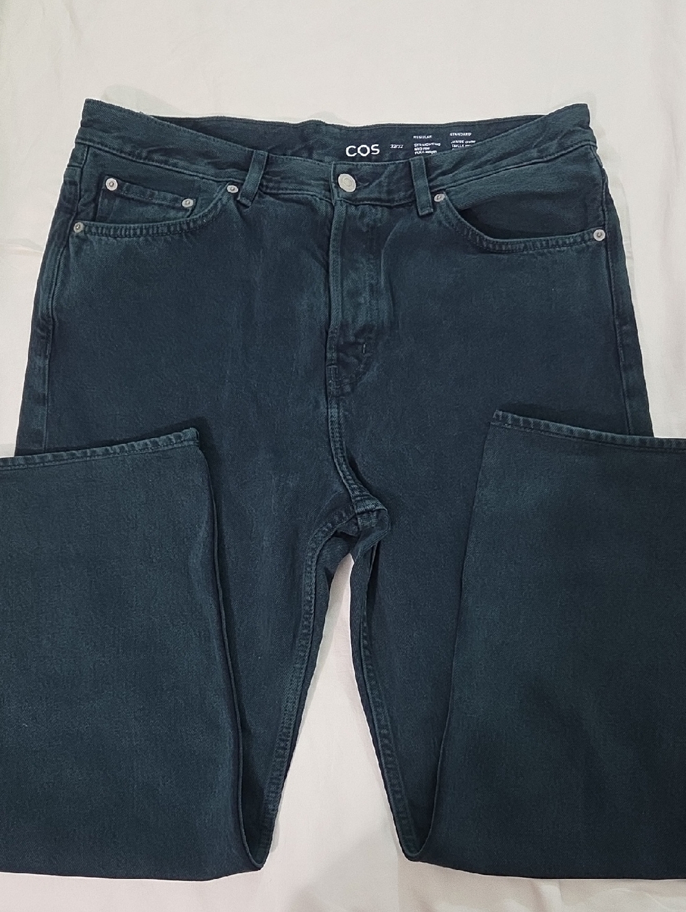 COS Dark Teal High-Rise Straight Pleated Jeans